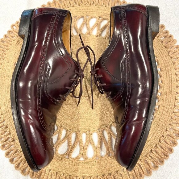 BALLY Wingtip Mens Oxford Shoes Ledar Leather Burgundy Size 10D - Picture 3 of 9